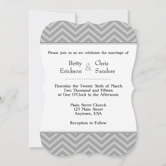 Grey Grey Chevron Invitations de mariage (Devant)