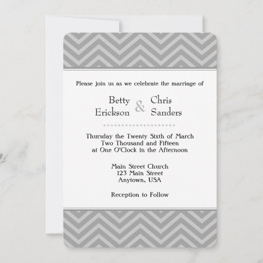 Grey Grey Chevron Invitations de mariage (Devant)
