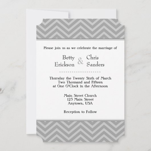 Grey Grey Chevron Invitations de mariage (Devant)