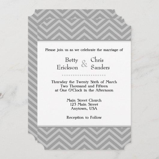 Grey Grey Chevron Invitations de mariage (Devant / Derrière)