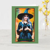 Grey Haired Witch Halloween Kaart (Gele Bloem)