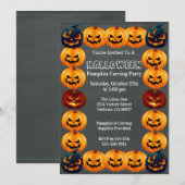 Grey Halloween Pumpkin Carving Party Invitation Kaart (Voorkant / Achterkant)