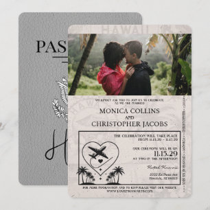 Grey Hawaii Passport bruiloft uitnodiging