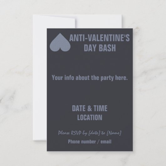 Grey Heart Anti-Valentine invitations de fête pers (Dos)