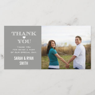 Grey Heart Mariage Photo Merci Cartes
