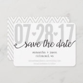 Grey Hearts en Chevron Big Numbers slaan de datum Save The Date (Voorkant / Achterkant)
