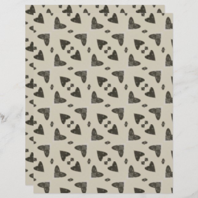 Grey Hearts Geometric Scrapbook Paper (Voorkant / Achterkant)