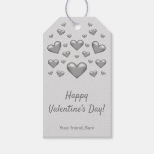 Grey Hearts Happy Valentijnsdag en aangepaste teks Cadeaulabel