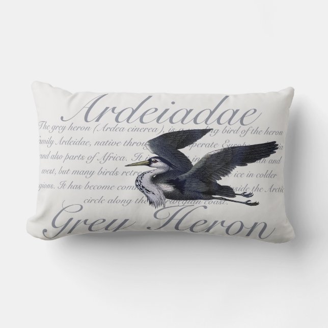 Grey Heron Bird Lumbar Pillow Kussen (Voorkant)