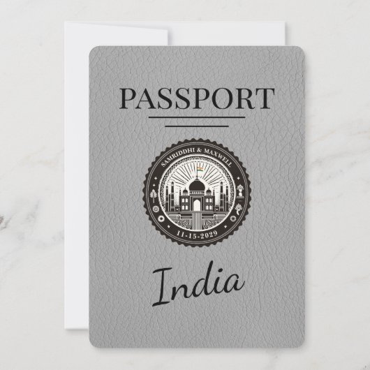 Grey India Passport bruiloft uitnodiging (Achterkant)