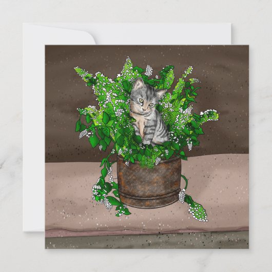 Grey Kitten in Bucket of Catnip Bedankkaart (Voorkant)