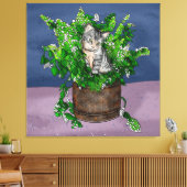 Grey Kitten in Bucket of Catnip Canvas Afdruk (Insitu (Woonkamer))