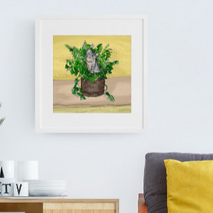 Grey Kitten in Bucket of Catnip Poster
