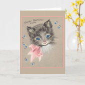  Grey Kitten Verjaardag Kaart (Gele Bloem)