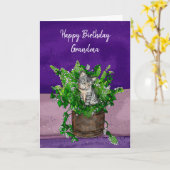 Grey Kitten zit in een Pot Catnip Birthday Kaart (Gele Bloem)