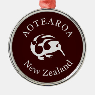 Grey Kiwi met Koru, Aotearoa, Nieuw-Zeeland Metalen Ornament
