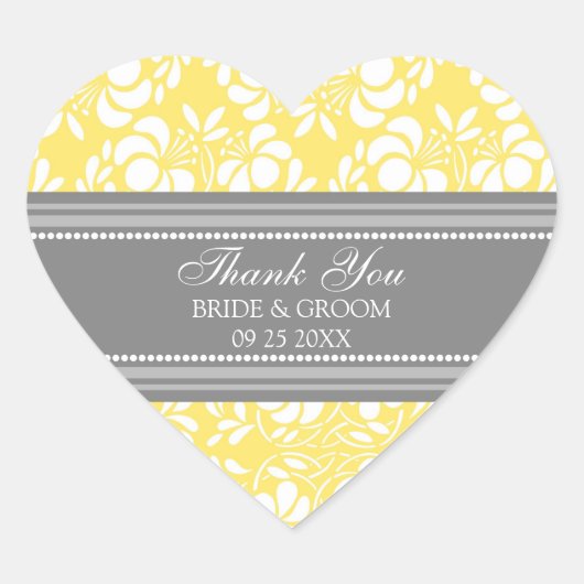 Grey Lemon Damask Dank u bruiloft gunst Labels (Voorkant)