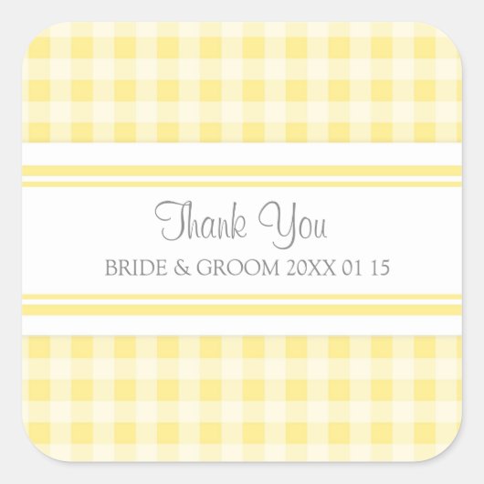 Grey Lemon Gingham Dank u bruiloft gunst Labels (Voorkant)