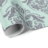 Grey & Light Green Floral Damaskers Cadeaupapier (Rol Hoek)