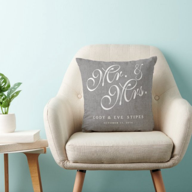 Grey Linen Initialen Mr. en Mrs Wedding Pillow Kussen (Creator heeft geüpload)