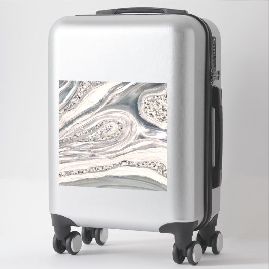 Grey liquid marble and crystal - pearl and silver sticker (Koffer)