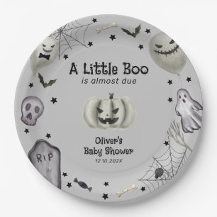 Grey Little Boo Ghost Halloween Boy Baby shower Papieren Bordje