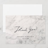 Grey Marble Caligraphy Wedding Bedankkaart (Voorkant / Achterkant)
