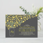Grey Mason Jar Yellow Flowers Uitnodiging voor de (Staand voorkant)