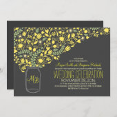 Grey Mason Jar Yellow Flowers Uitnodiging voor de (Voorkant / Achterkant)