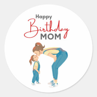 Grey Minimalist “Happy Birthday Mom” Graphic Ronde Sticker
