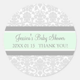 Grey Mint Damask Baby shower Favor Stickers