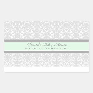 Grey Mint Damask Baby shower Favor Stickers