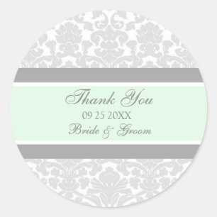 Grey Mint Damask Dank u bruiloft gunst Labels