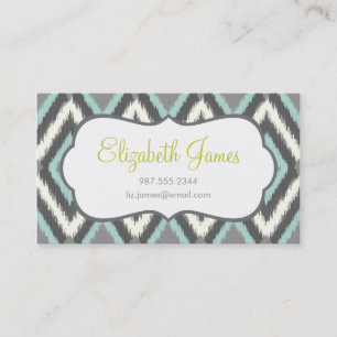 Grey & Mint Tribal Ikat Chevron Visitekaartje