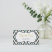Grey & Mint Tribal Ikat Chevron Visitekaartje (Staand voorkant)
