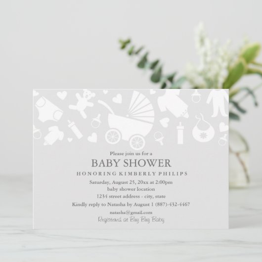 Grey Modern Baby shower Invitation Kaart (Staand voorkant)