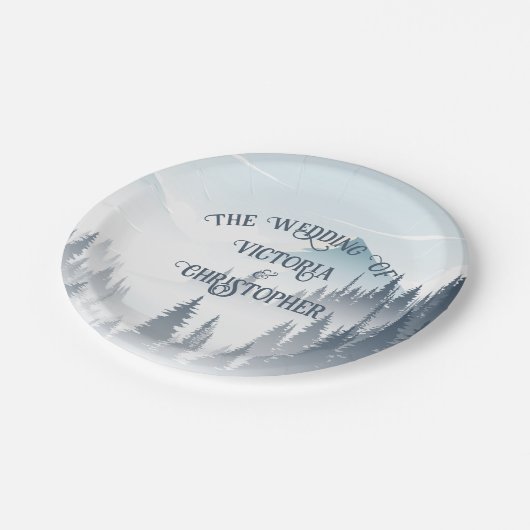 Grey Mountain Wilderness Winter Wedding Custom Papieren Bordje (Gekanteld)