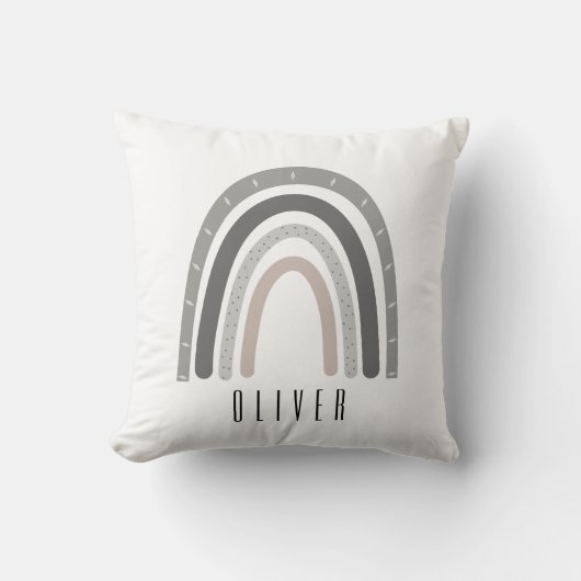 Grey/Neutral Boho Rainbow Monogram Pillow Kussen (Voorkant)