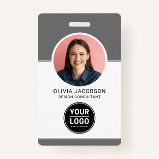 Grey Neutral Modern Company Employee Photo QR ID Badge