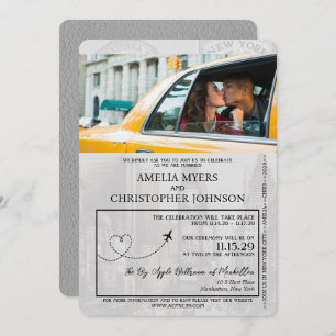 Grey New York City Passport Wedding Kaart