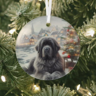 Grey Newfoundland Dog Glas Ornament