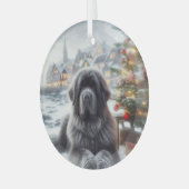 Grey Newfoundland Dog Glas Ornament (Voorkant links)