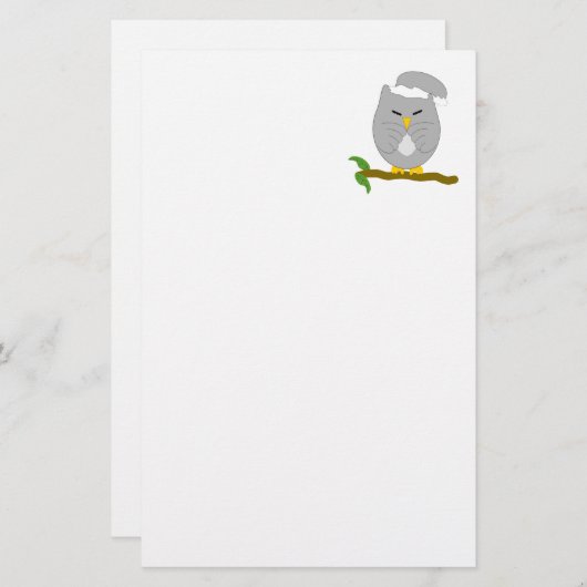 Grey Night Owl Design Briefpapier (Voorkant / Achterkant)