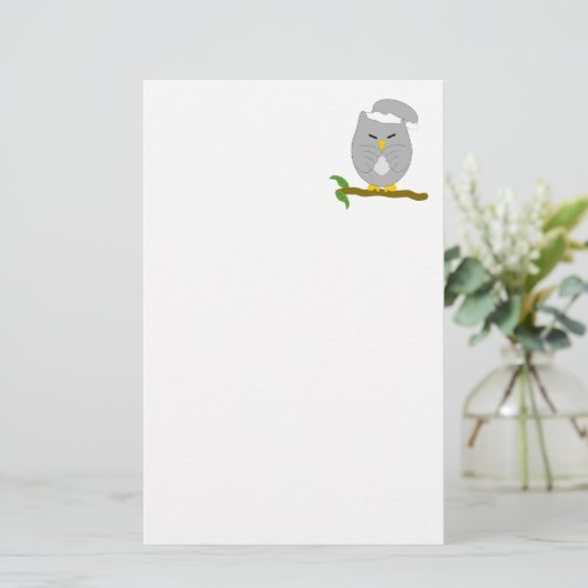 Grey Night Owl Design Briefpapier (Staand voorkant)