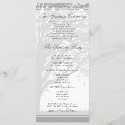 Grey Oak Tree Winter Wedding Programma (Achterkant)