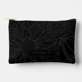 Grey on Black Chrysanthemums with Name Etui