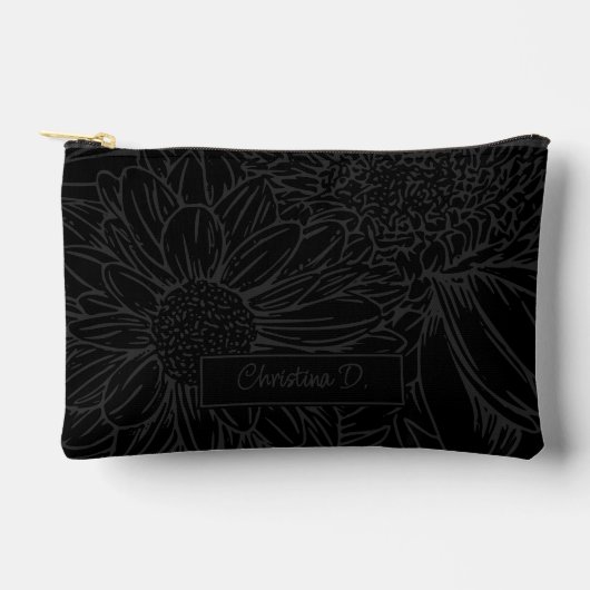 Grey on Black Chrysanthemums with Name Etui (Voorkant)