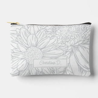 Grey on White Chrysanthemums with Name Etui