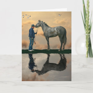 Grey Paard en bruidegom dank u huisdier zittende K Kaart
