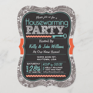 Grey Paisley; Chalkboard housewarming party Kaart